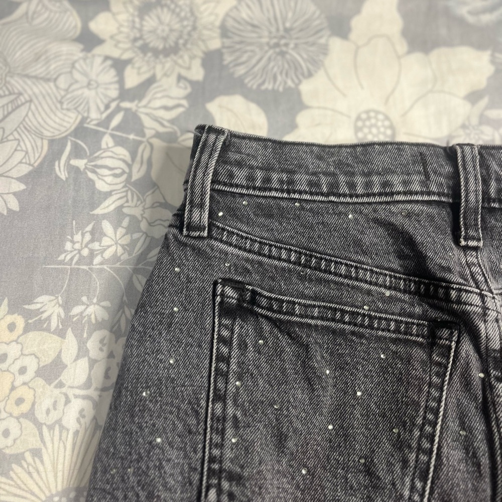 Abercrombie & Fitch High Rise Denim Mini Skirt Black Rhinestone Size 24 Y2K - Picture 14 of 16